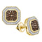 10k Gold Cognac Brown Enhanced Diamond Octagon Stud Earrings-Gold & Diamond Earrings-JadeMoghul Inc.