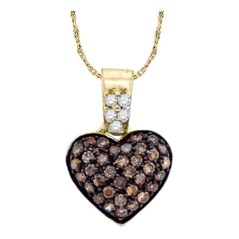 10k Gold Cognac-brown Round Cluster Diamond Women's Heart Pendant - FREE Shipping (US/CA)-Gold & Diamond Pendants & Necklaces-JadeMoghul Inc.