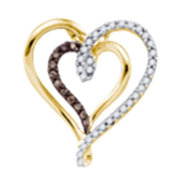 10k Gold Cognac-brown Round Diamond Double Heart Pendant - FREE Shipping (US/CA)-Gold & Diamond Pendants & Necklaces-JadeMoghul Inc.