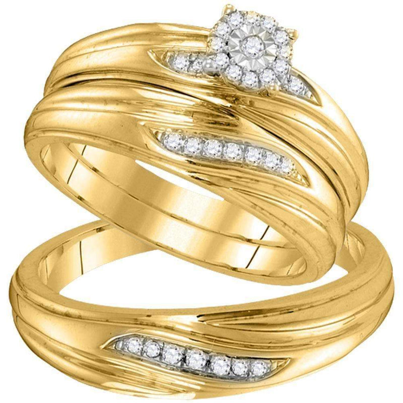 10k Gold Diamond His & Hers Matching Trio Wedding Ring Set - FREE Shipping (US/CA)-Gold & Diamond Trio Sets-5-JadeMoghul Inc.