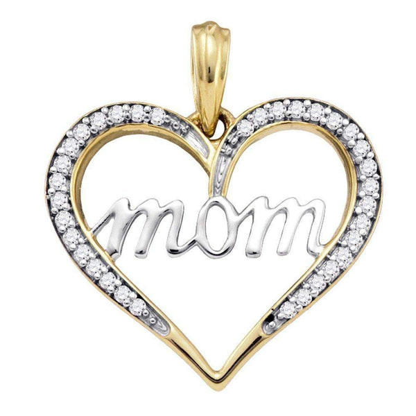 10k Gold Diamond Mom Heart Anniversary Pendant-Gold & Diamond Pendants & Necklaces-JadeMoghul Inc.