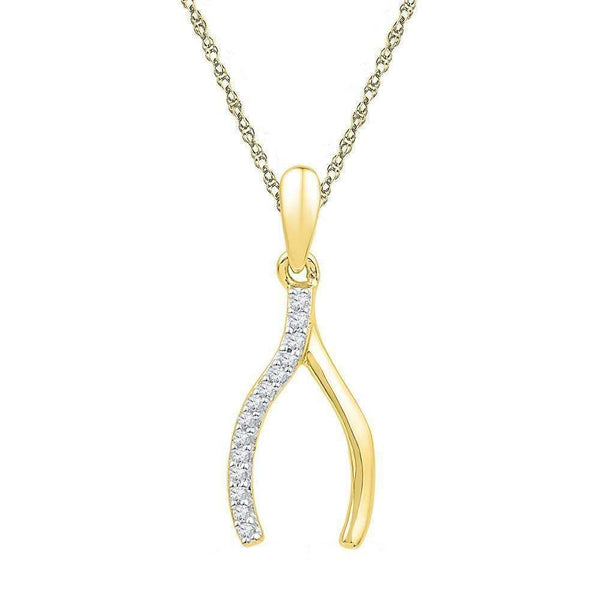 10k Gold Diamond Women's Wishbone Pendant - FREE Shipping (US/CA)-Gold & Diamond Pendants & Necklaces-JadeMoghul Inc.