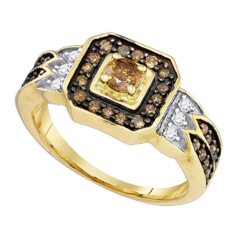 10K Gold Enhance Cognac Brown Diamond Wedding Ring-Rings And Bands-8.5-JadeMoghul Inc.