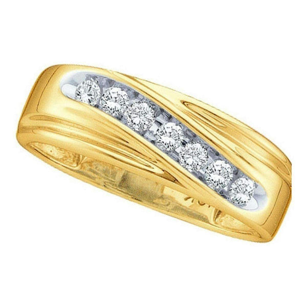 10k Gold Round Channel-set Diamond Men's Curved 2-tone Wedding Ring - FREE Shipping (US/CA)-Gold & Diamond Wedding Jewelry-8-JadeMoghul Inc.