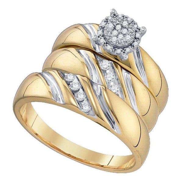 10k Gold Round Diamond His & Hers Matching Trio Wedding Ring Set - FREE Shipping (US/CA)-Gold & Diamond Trio Sets-5-JadeMoghul Inc.