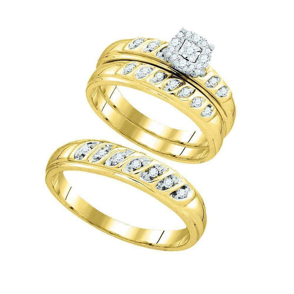 10k Gold Round Diamond Matching Trio His & Hers Wedding Ring Set-Gold & Diamond Trio Sets-7-JadeMoghul Inc.