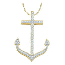 10k Gold Round Diamond Women's Anchor Pendant - FREE Shipping (US/CA)-Gold & Diamond Pendants & Necklaces-JadeMoghul Inc.