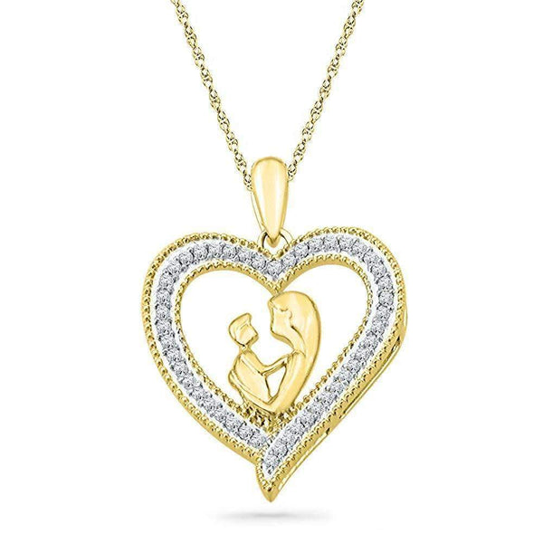 10k Gold Round Diamond Women's Heart Mother Child Embrace Pendant - FREE Shipping (US/CA)-Gold & Diamond Pendants & Necklaces-JadeMoghul Inc.