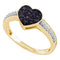 10k Gold Women's Black Round Diamond Heart Cluster Ring - FREE Shipping (US/CA)-Gold & Diamond Heart Rings-5.5-JadeMoghul Inc.