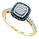 10k Gold Women's Blue Diamond Square Cluster Ring - FREE Shipping (US/CA)-Gold & Diamond Fashion Rings-5-JadeMoghul Inc.