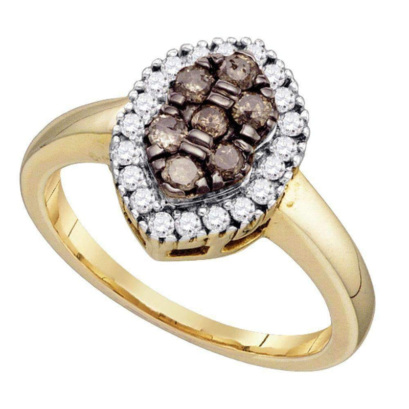 10k Gold Women's Cognac-brown Cluster Oval Diamond Ring - FREE Shipping (US/CA)-Gold & Diamond Cluster Rings-5-JadeMoghul Inc.