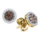 10k Gold Women's Cognac-brown Diamond Flower Cluster Screwback Stud Earrings - FREE Shipping (US/CA)-Gold & Diamond Earrings-JadeMoghul Inc.