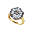 10k Gold Women's Cognac-brown Round Diamond Flower Cluster Ring - FREE Shipping (US/CA)-Gold & Diamond Cluster Rings-5-JadeMoghul Inc.