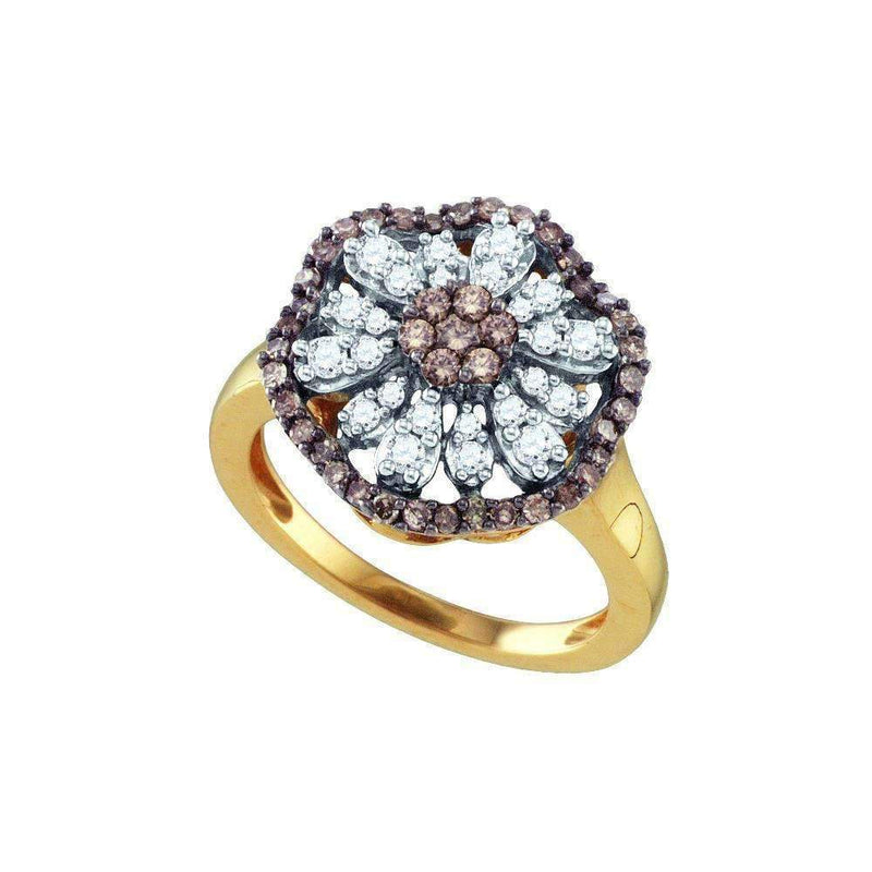 10k Gold Women's Cognac-brown Round Diamond Flower Cluster Ring - FREE Shipping (US/CA)-Gold & Diamond Cluster Rings-5-JadeMoghul Inc.