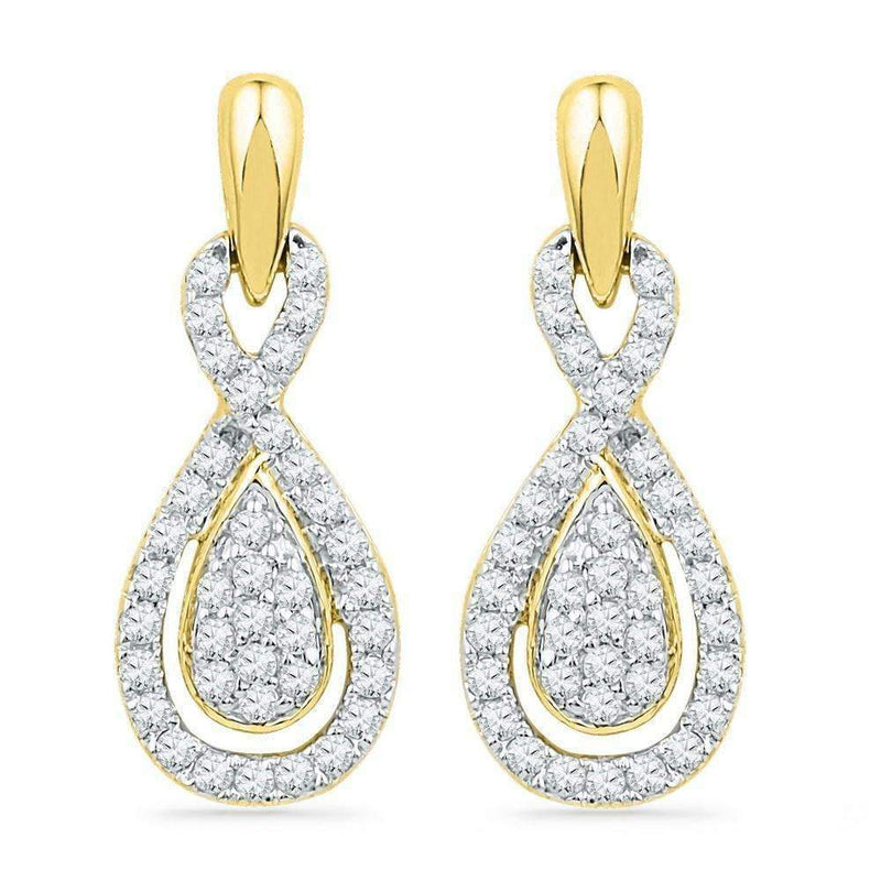 10k Gold Women's Diamond Oval Dangle Screwback Earrings - FREE Shipping (US/CA)-Gold & Diamond Earrings-JadeMoghul Inc.