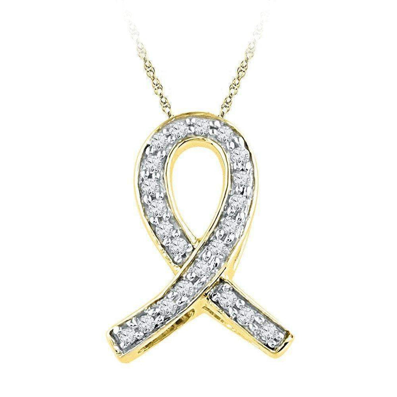 10k Gold Women's Diamond Ribbon Remembrance Pendant - FREE Shipping (US/CA)-Gold & Diamond Pendants & Necklaces-JadeMoghul Inc.