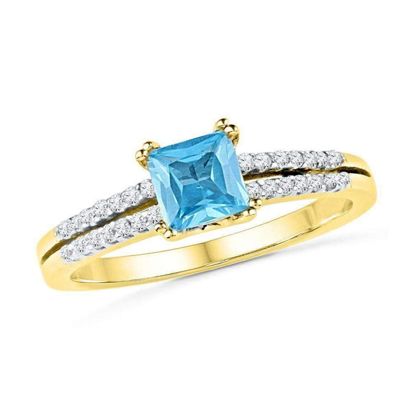 10k Gold Women's Lab-created Blue Topaz & Diamond Bridal Ring - FREE Shipping (US/CA)-Gold & Diamond Fashion Rings-7-JadeMoghul Inc.