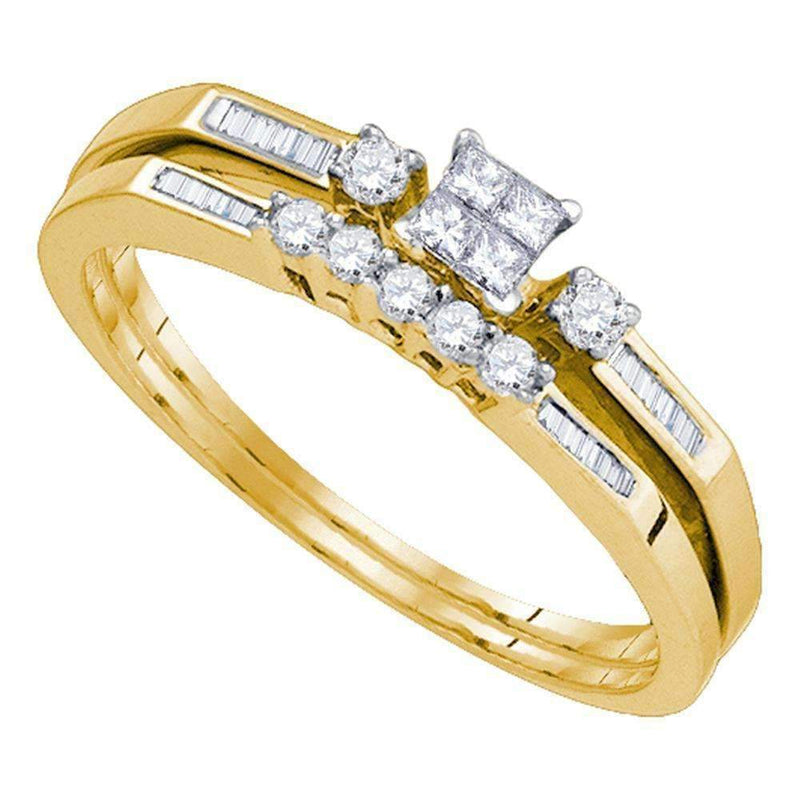 10k Gold Women's Princess Diamond Slender Bridal Ring Set - FREE Shipping (US/CA)-Gold & Diamond Wedding Ring Sets-5.5-JadeMoghul Inc.