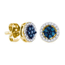 10k Gold Women's Round Blue Diamond Cluster Stud Screwback Earrings - FREE Shipping (US/CA)-Gold & Diamond Earrings-JadeMoghul Inc.