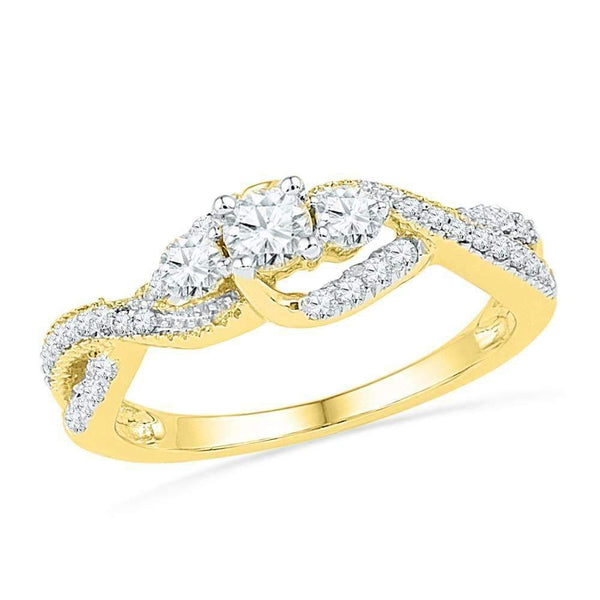 10k Gold Women's Round Diamond 3-stone Wedding Ring - FREE Shipping (US/CA)-Gold & Diamond Engagement & Anniversary Rings-5-JadeMoghul Inc.