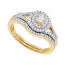 10k Gold Women's Round Diamond Concentric Halo Wedding Ring Set - FREE Shipping (US/CA)-Gold & Diamond Wedding Ring Sets-5-JadeMoghul Inc.