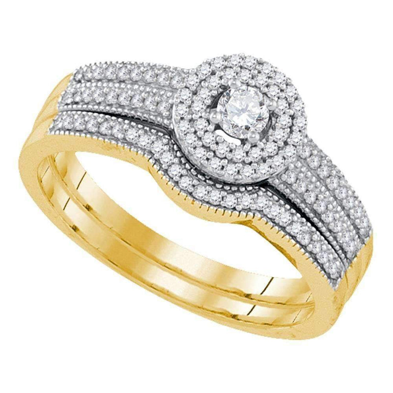 10k Gold Women's Round Diamond Halo Wedding Ring Set - FREE Shipping (US/CA)-Gold & Diamond Wedding Ring Sets-11-JadeMoghul Inc.