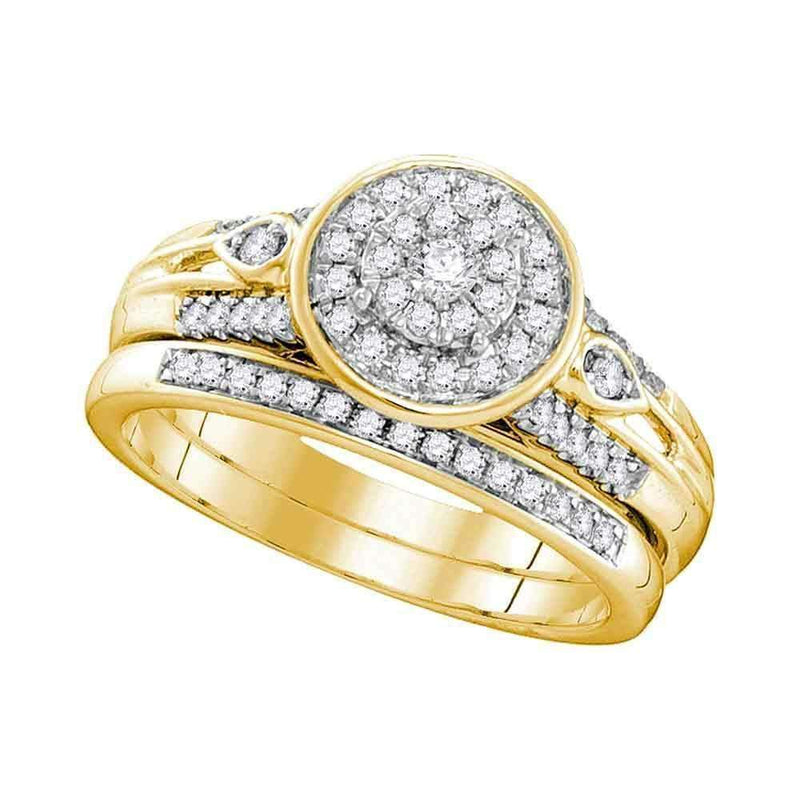 10k Gold Women's Round Diamond Halo Wedding Ring Set - FREE Shipping (US/CA)-Gold & Diamond Wedding Ring Sets-5-JadeMoghul Inc.