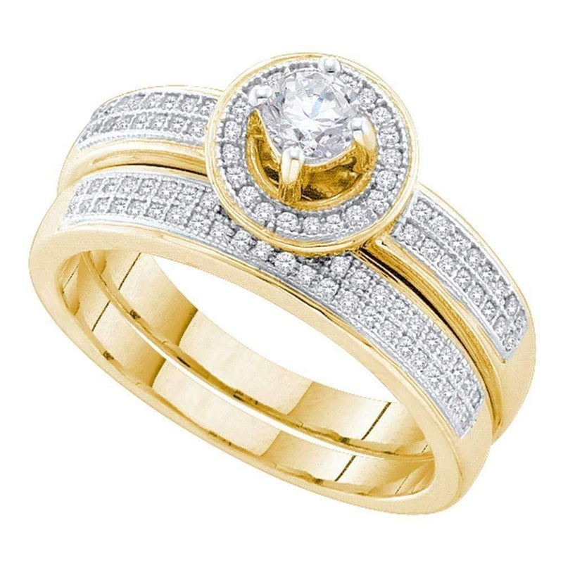 10k Gold Women's Round Diamond Halo Wedding Ring Set - FREE Shipping (US/CA)-Gold & Diamond Wedding Ring Sets-8.5-JadeMoghul Inc.