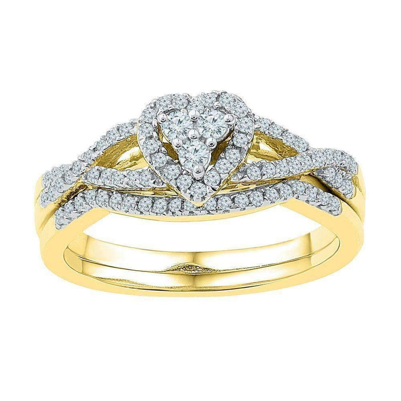 10k Gold Women's Round Diamond Heart Cluster Wedding Ring Set - FREE Shipping (US/CA)-Gold & Diamond Wedding Ring Sets-5-JadeMoghul Inc.