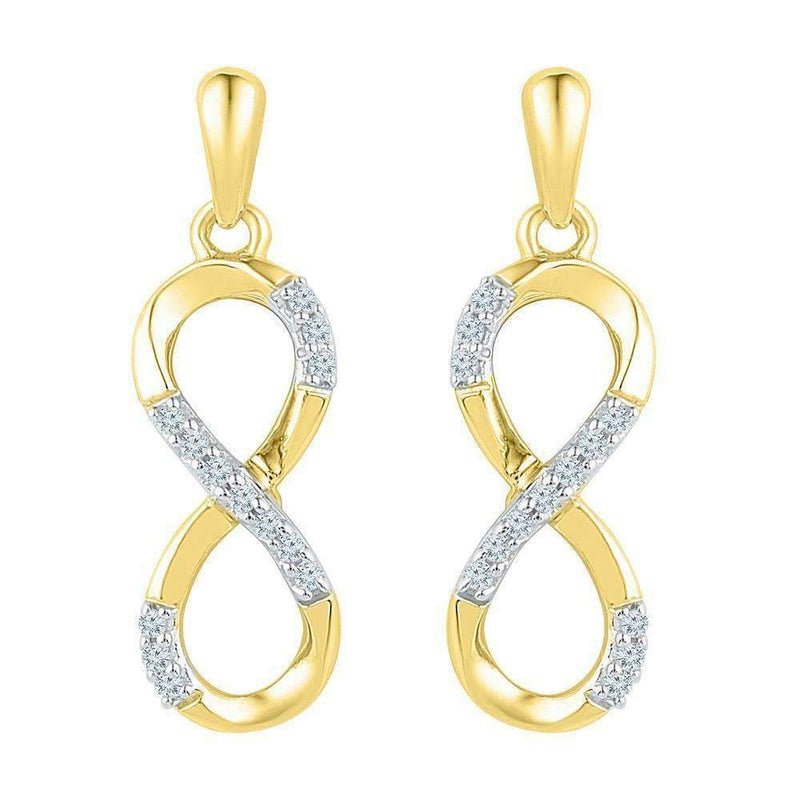 10k Gold Women's Round Diamond Infinity Dangle Screwback Earrings - FREE Shipping (US/CA)-Gold & Diamond Earrings-JadeMoghul Inc.