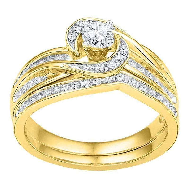 10k Gold Women's Round Diamond Swirl Wedding Ring Set - FREE Shipping (US/CA)-Gold & Diamond Wedding Ring Sets-5-JadeMoghul Inc.