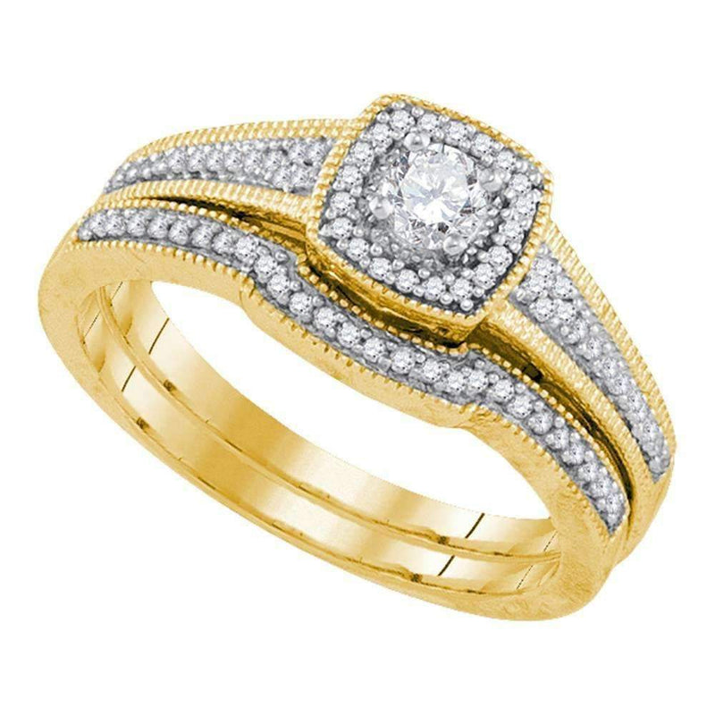 10k Gold Women's Round Diamond Wedding Ring Set - FREE Shipping (US/CA)-Gold & Diamond Wedding Ring Sets-5-JadeMoghul Inc.