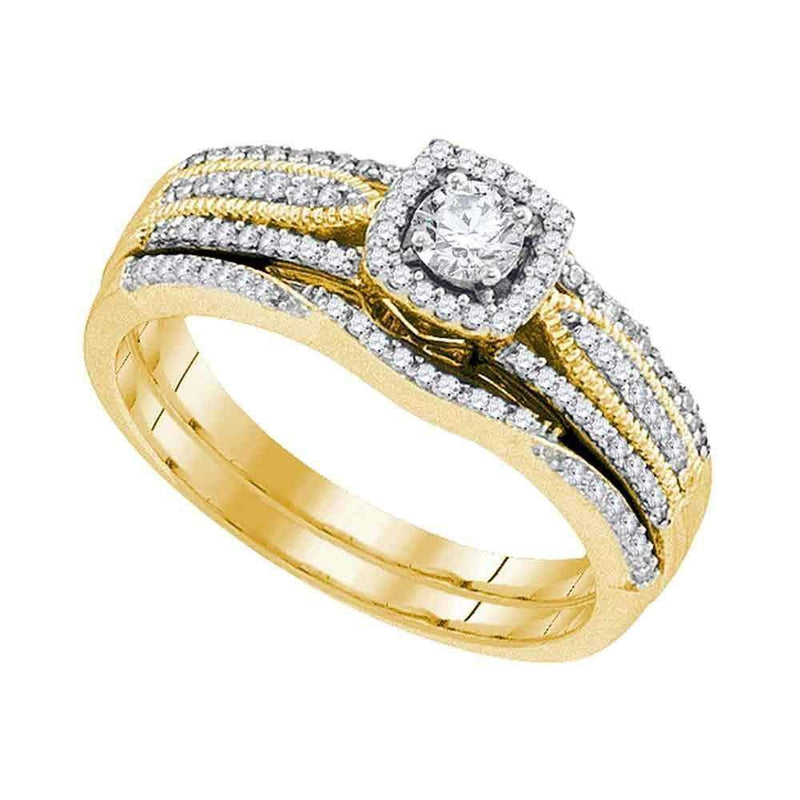 10k Gold Women's Round Diamond Wedding Ring Set - FREE Shipping (US/CA)-Gold & Diamond Wedding Ring Sets-5-JadeMoghul Inc.