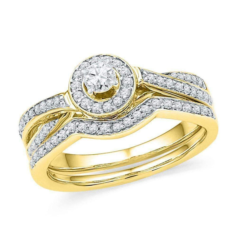 10k Gold Women's Round Diamond Wedding Ring Set - FREE Shipping (US/CA)-Gold & Diamond Wedding Ring Sets-9-JadeMoghul Inc.