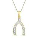 10k Gold Women's Round Diamond Wishbone Pendant - FREE Shipping (US/CA)-Gold & Diamond Pendants & Necklaces-JadeMoghul Inc.