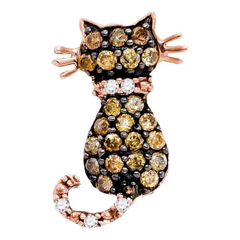 10k Rose Gold Cognac-Brown Enhanced Diamond Women's Kitty Cat Pendant - FREE Shipping (US/CA)-Pendants And Necklaces-JadeMoghul Inc.