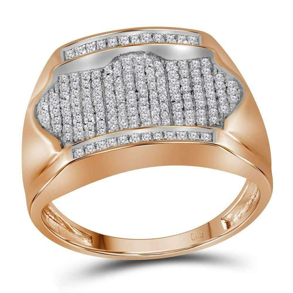 10k Rose Gold Men's Round Diamond Rectangle Arched Cluster Ring - FREE Shipping (US/CA)-Gold & Diamond Rings-9.5-JadeMoghul Inc.