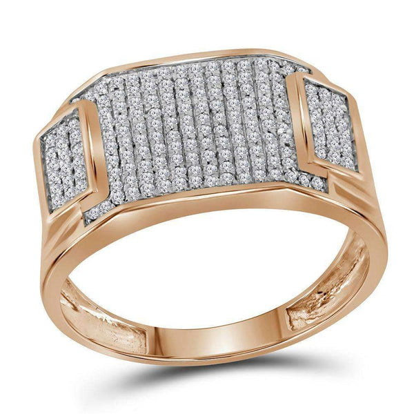 10k Rose Gold Men's Round Diamond Rectangle Cluster Ring-Gold & Diamond Men Rings-9.5-JadeMoghul Inc.