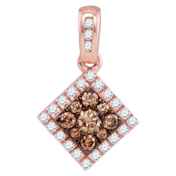 10k Rose Gold Round Cognac-brown Diamond Women's Diamond Pendant - FREE Shipping (US/CA)-Gold & Diamond Pendants & Necklaces-JadeMoghul Inc.