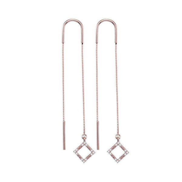 10k Rose Gold Round Diamond Women's Diamond Dangle Threader Earrings - FREE Shipping (US/CA)-Gold & Diamond Earrings-JadeMoghul Inc.