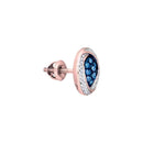 10k Rose Gold Women's Blue Diamond Oval Cluster Earrings-Gold & Diamond Earrings-JadeMoghul Inc.