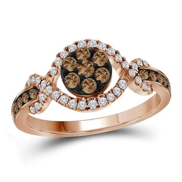 10k Rose Gold Women's Brown Diamond Flower Cluster Ring-Gold & Diamond Cluster Rings-JadeMoghul Inc.