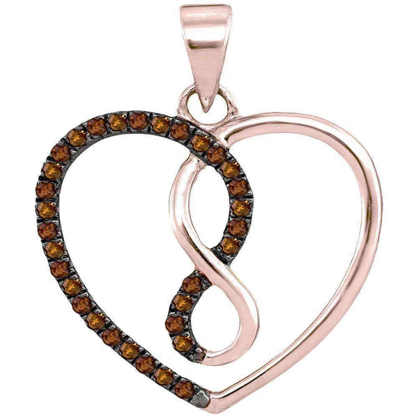 10k Rose Gold Women's Brown Diamond Heart Infinity Pendant-Gold & Diamond Pendants & Necklaces-JadeMoghul Inc.