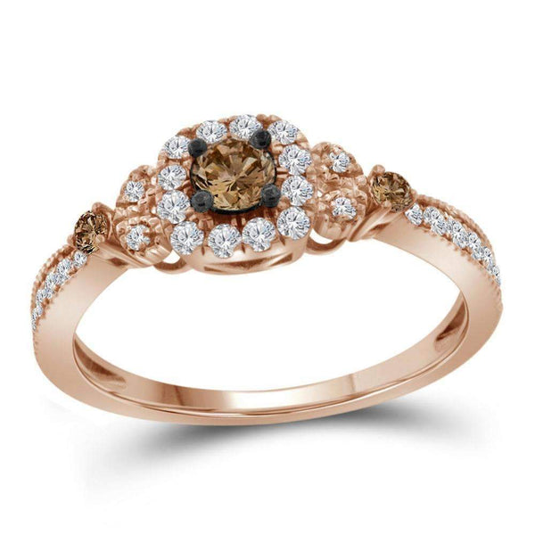 10k Rose Gold Women's Brown Diamond Solitaire Ring-Gold & Diamond Fashion Rings-JadeMoghul Inc.