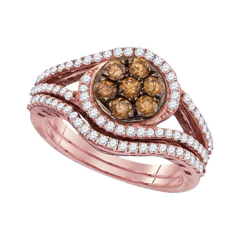 10k Rose Gold Women's Brown Diamond Wedding Ring Set-Gold & Diamond Wedding Ring Sets-JadeMoghul Inc.