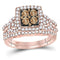 10k Rose Gold Women's Brown Diamond Wedding Ring Set-Gold & Diamond Wedding Ring Sets-JadeMoghul Inc.