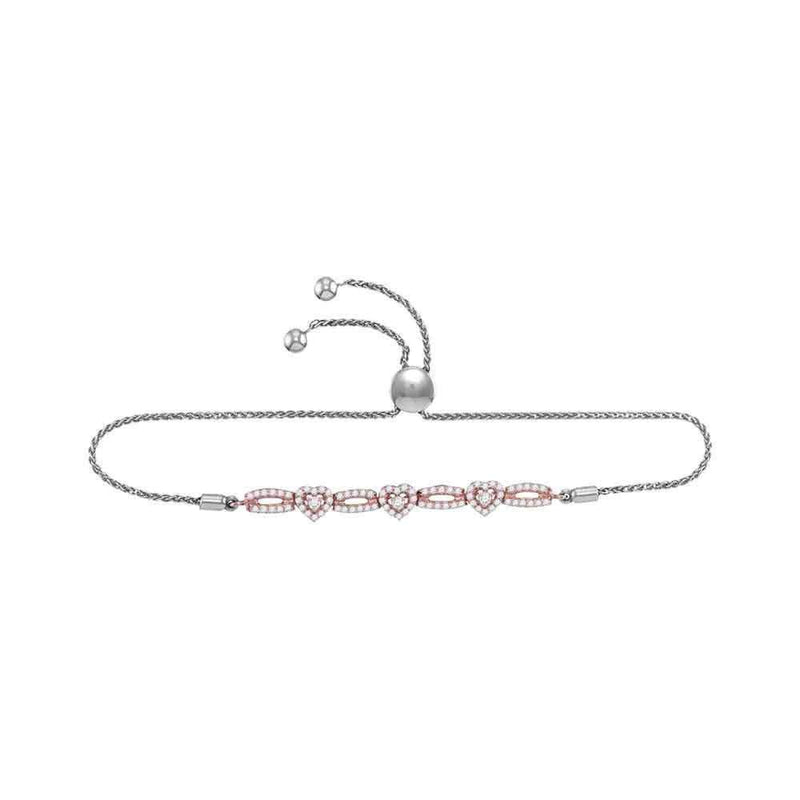 10k Rose Gold Women's Diamond 3 Heart Bolo Bracelet - FREE Shipping (US/CA)-Gold & Diamond Bracelets-JadeMoghul Inc.