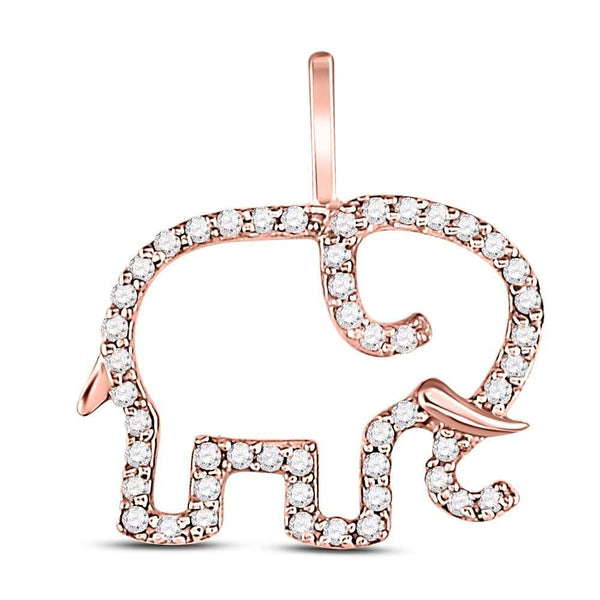 10k Rose Gold Women's Diamond Elephant Pendant-Gold & Diamond Pendants & Necklaces-JadeMoghul Inc.