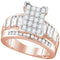 10k Rose Gold Women's Diamond Elevated Rectangle Cluster Wedding Ring - FREE Shipping (US/CA)-Wedding Jewelry-6-JadeMoghul Inc.