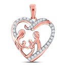 10k Rose Gold Women's Diamond Family Heart Pendant-Gold & Diamond Pendants & Necklaces-JadeMoghul Inc.